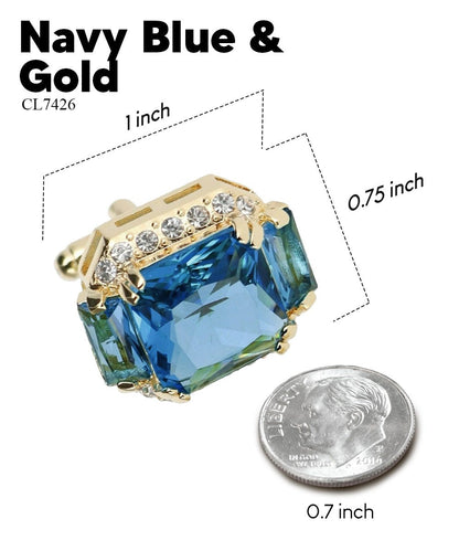 Vittorio Vico Large Rectangular Diamond Flanked Colorstone Crystal Cufflinks: CL 74XX Series - Navy Blue and Gold - Cufflinks - Vittorio Vico