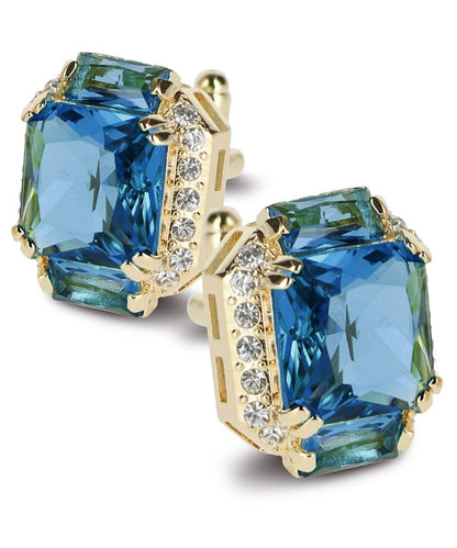 Vittorio Vico Large Rectangular Diamond Flanked Colorstone Crystal Cufflinks: CL 74XX Series - Navy Blue and Gold - Cufflinks - Vittorio Vico