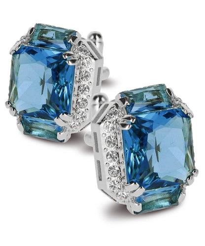Vittorio Vico Large Rectangular Diamond Flanked Colorstone Crystal Cufflinks: CL 74XX Series - Navy Blue and Silver - Cufflinks - Vittorio Vico