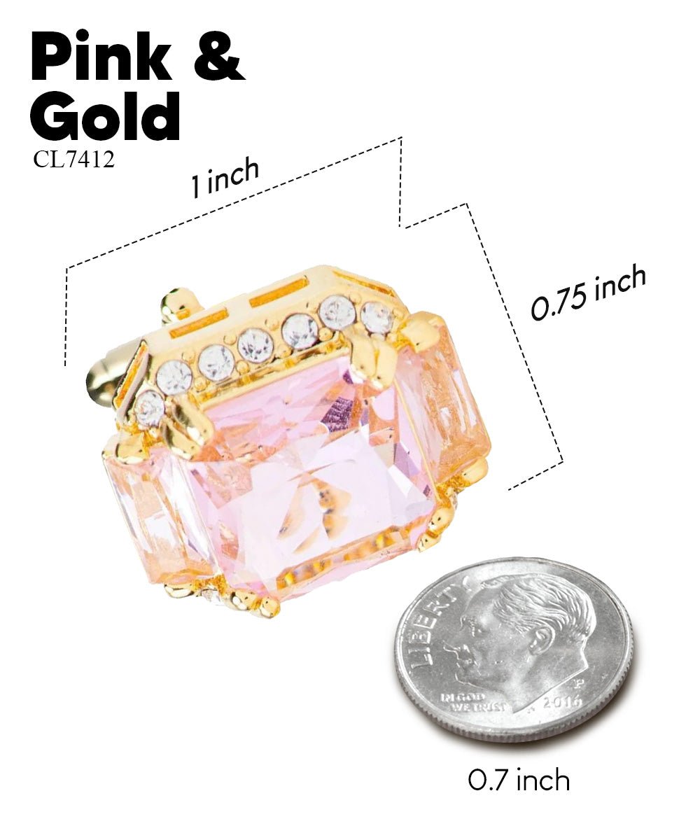Vittorio Vico Large Rectangular Diamond Flanked Colorstone Crystal Cufflinks: CL 74XX Series - Pink and Gold - Cufflinks - Vittorio Vico