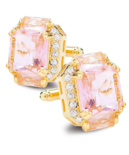 Vittorio Vico Large Rectangular Diamond Flanked Colorstone Crystal Cufflinks: CL 74XX Series - Pink and Gold - Cufflinks - Vittorio Vico