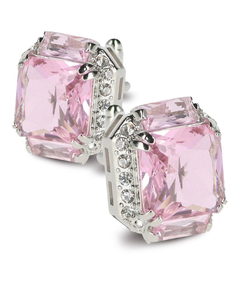 Vittorio Vico Large Rectangular Diamond Flanked Colorstone Crystal Cufflinks: CL 74XX Series - Pink and Silver - Cufflinks - Vittorio Vico