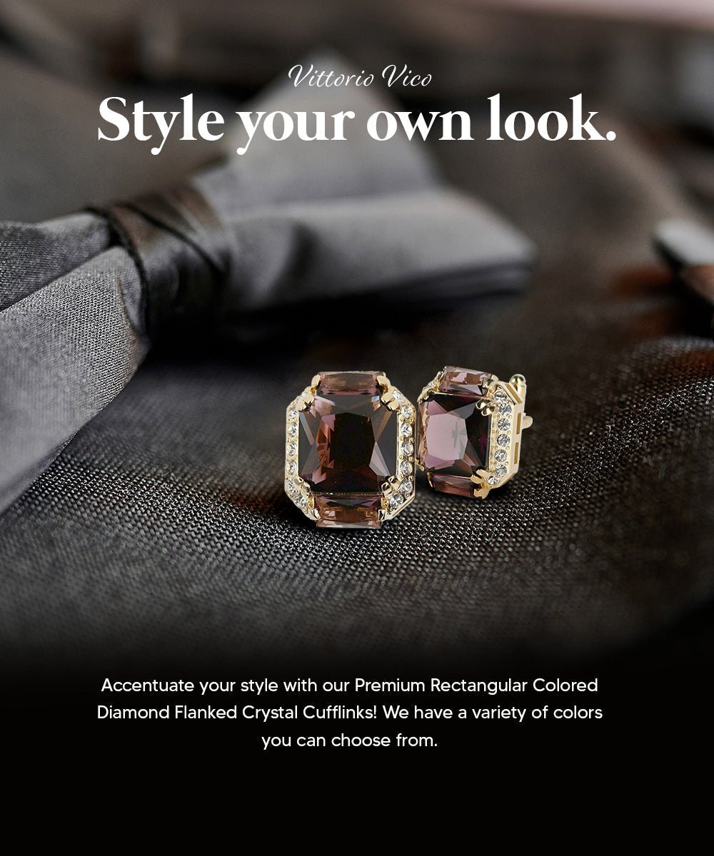 Vittorio Vico Large Rectangular Diamond Flanked Colorstone Crystal Cufflinks: CL 74XX Series - Purple and Gold - Cufflinks - Vittorio Vico