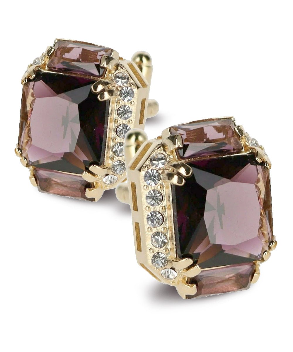 Vittorio Vico Large Rectangular Diamond Flanked Colorstone Crystal Cufflinks: CL 74XX Series - Purple and Gold - Cufflinks - Vittorio Vico