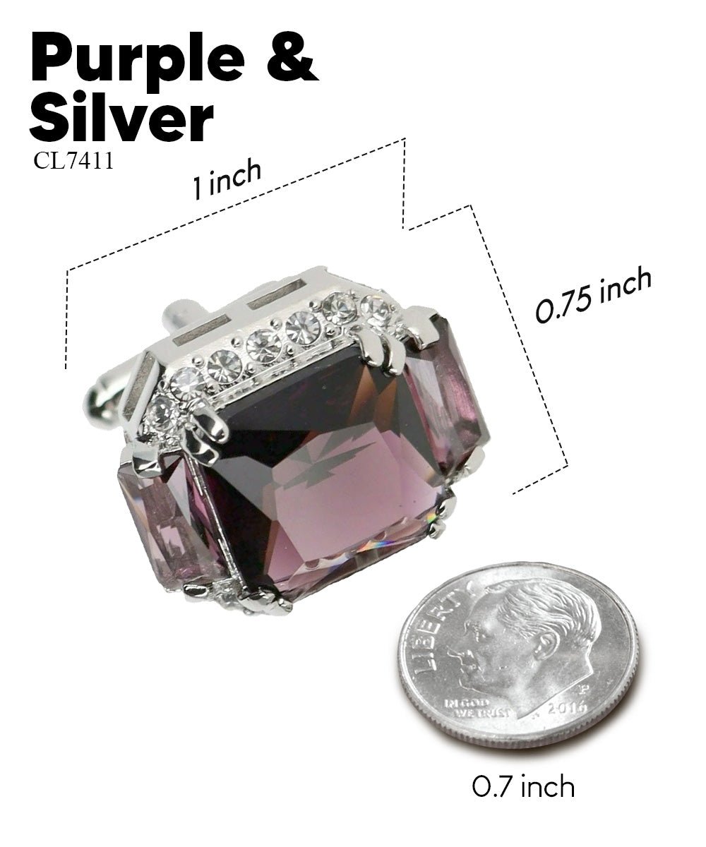 Vittorio Vico Large Rectangular Diamond Flanked Colorstone Crystal Cufflinks: CL 74XX Series - Purple and Silver - Cufflinks - Vittorio Vico