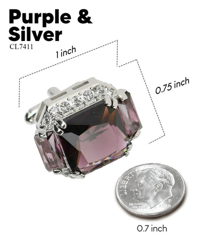 Vittorio Vico Large Rectangular Diamond Flanked Colorstone Crystal Cufflinks: CL 74XX Series - Purple and Silver - Cufflinks - Vittorio Vico