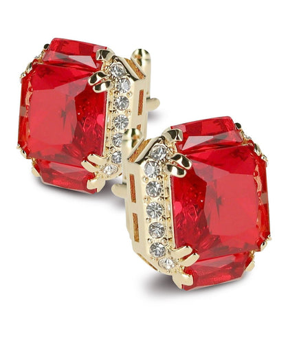 Vittorio Vico Large Rectangular Diamond Flanked Colorstone Crystal Cufflinks: CL 74XX Series - Red and Gold - Cufflinks - Vittorio Vico
