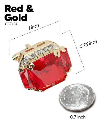 Vittorio Vico Large Rectangular Diamond Flanked Colorstone Crystal Cufflinks: CL 74XX Series - Red and Gold - Cufflinks - Vittorio Vico