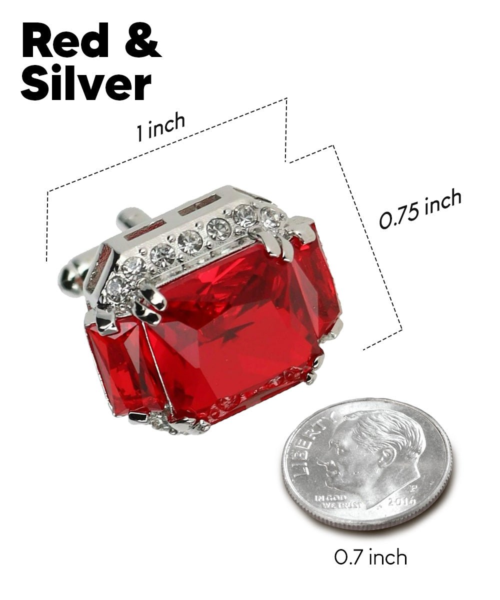 Vittorio Vico Large Rectangular Diamond Flanked Colorstone Crystal Cufflinks: CL 74XX Series - Red and Silver - Cufflinks - Vittorio Vico