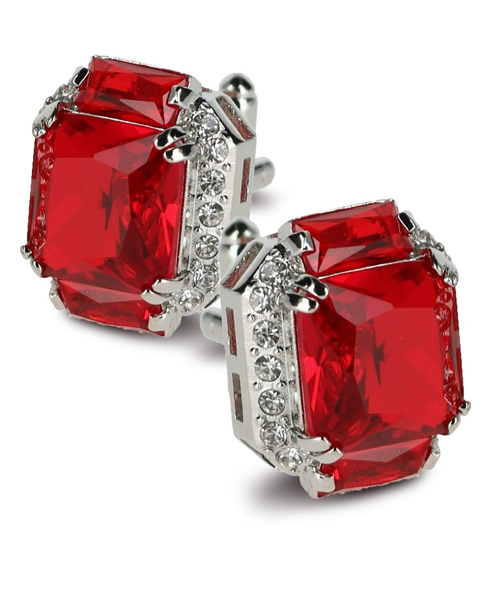 Vittorio Vico Large Rectangular Diamond Flanked Colorstone Crystal Cufflinks: CL 74XX Series - Red and Silver - Cufflinks - Vittorio Vico