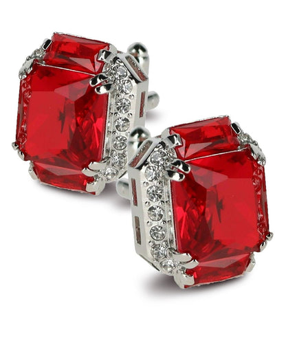 Vittorio Vico Large Rectangular Diamond Flanked Colorstone Crystal Cufflinks: CL 74XX Series - Red and Silver - Cufflinks - Vittorio Vico