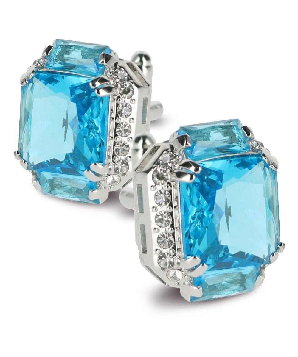 Vittorio Vico Large Rectangular Diamond Flanked Colorstone Crystal Cufflinks: CL 74XX Series - Turquoise and Silver - Cufflinks - Vittorio Vico
