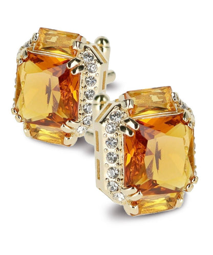Vittorio Vico Large Rectangular Diamond Flanked Colorstone Crystal Cufflinks: CL 74XX Series - Yellow and Gold - Cufflinks - Vittorio Vico