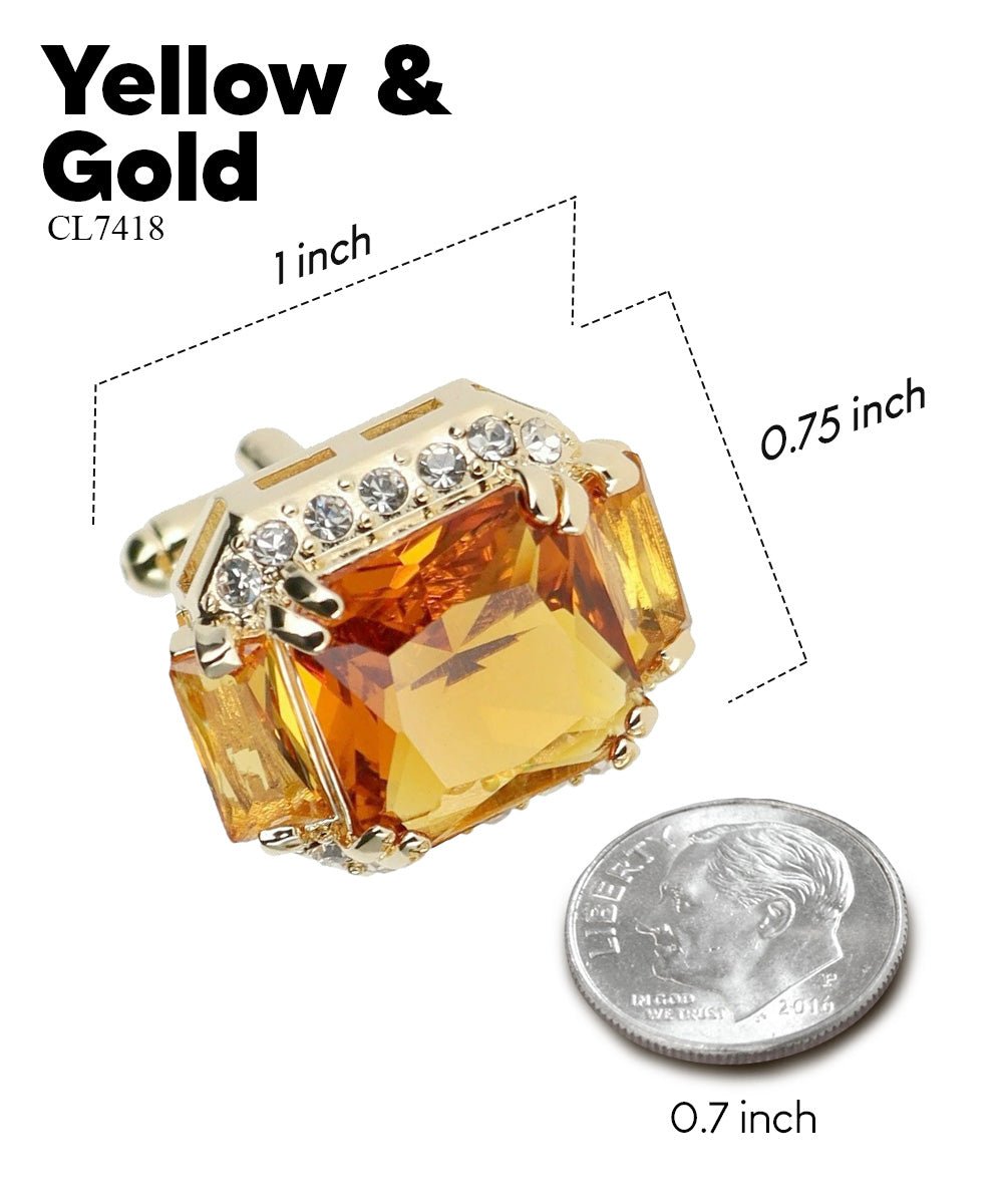 Vittorio Vico Large Rectangular Diamond Flanked Colorstone Crystal Cufflinks: CL 74XX Series - Yellow and Gold - Cufflinks - Vittorio Vico