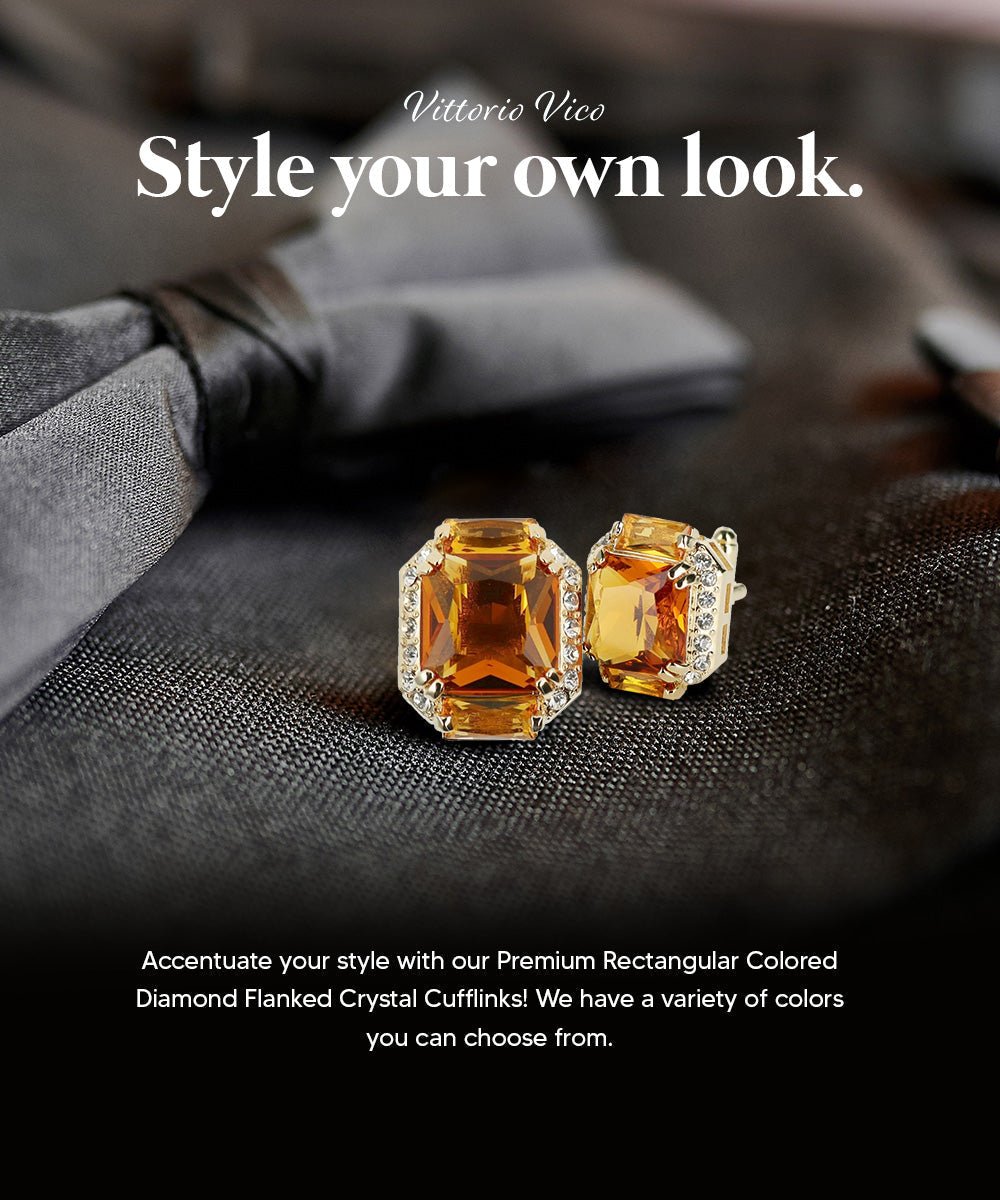 Vittorio Vico Large Rectangular Diamond Flanked Colorstone Crystal Cufflinks: CL 74XX Series - Yellow and Gold - Cufflinks - Vittorio Vico