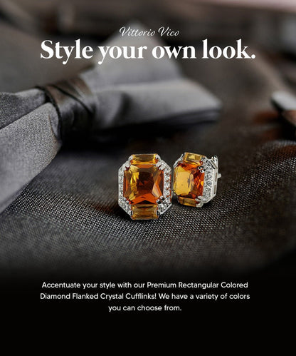 Vittorio Vico Large Rectangular Diamond Flanked Colorstone Crystal Cufflinks: CL 74XX Series - Yellow and Silver - Cufflinks - Vittorio Vico