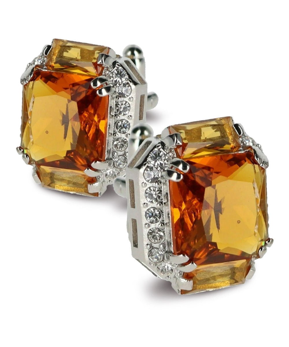 Vittorio Vico Large Rectangular Diamond Flanked Colorstone Crystal Cufflinks: CL 74XX Series - Yellow and Silver - Cufflinks - Vittorio Vico