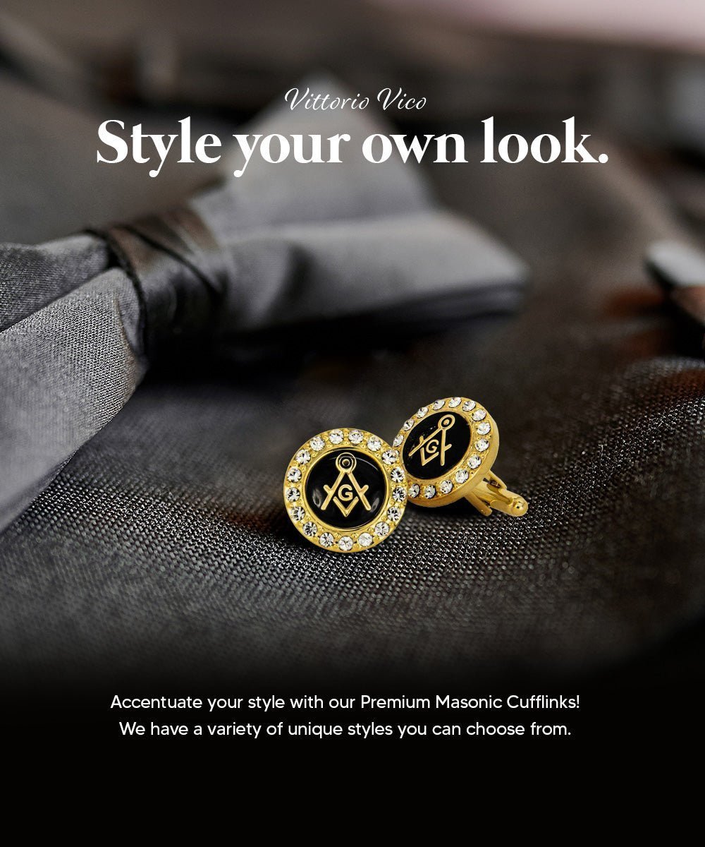 Vittorio Vico Masonic Themed Cufflinks: CL39XX Series - Bling and Gold - Cufflinks - Vittorio Vico