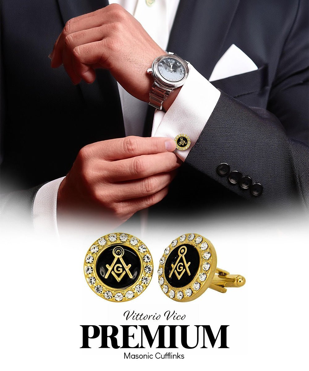 Vittorio Vico Masonic Themed Cufflinks: CL39XX Series - Bling and Gold - Cufflinks - Vittorio Vico