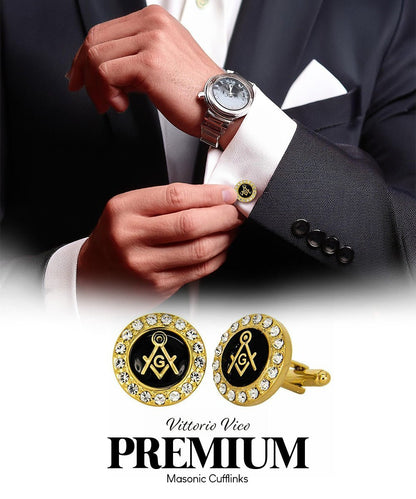 Vittorio Vico Masonic Themed Cufflinks: CL39XX Series - Bling and Gold - Cufflinks - Vittorio Vico
