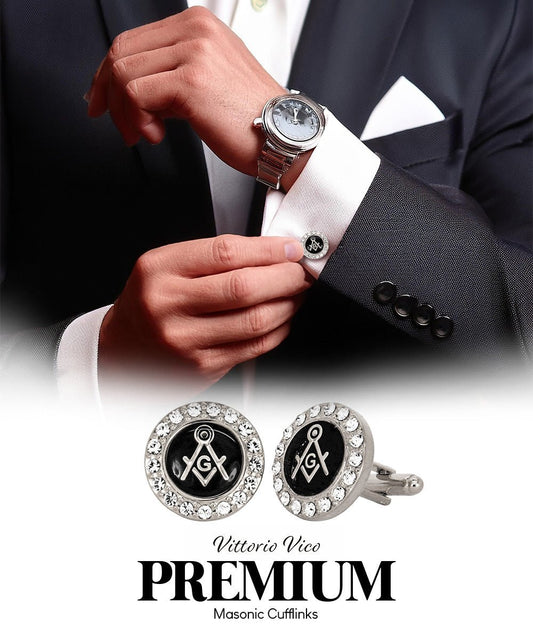Vittorio Vico Masonic Themed Cufflinks: CL39XX Series - Bling and Silver - Cufflinks - Vittorio Vico