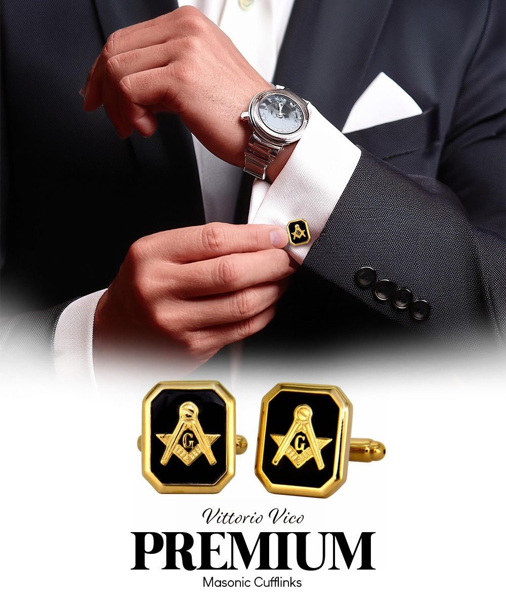 Vittorio Vico Masonic Themed Cufflinks: CL39XX Series - Onyx and Gold - Cufflinks - Vittorio Vico