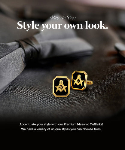 Vittorio Vico Masonic Themed Cufflinks: CL39XX Series - Onyx and Gold - Cufflinks - Vittorio Vico