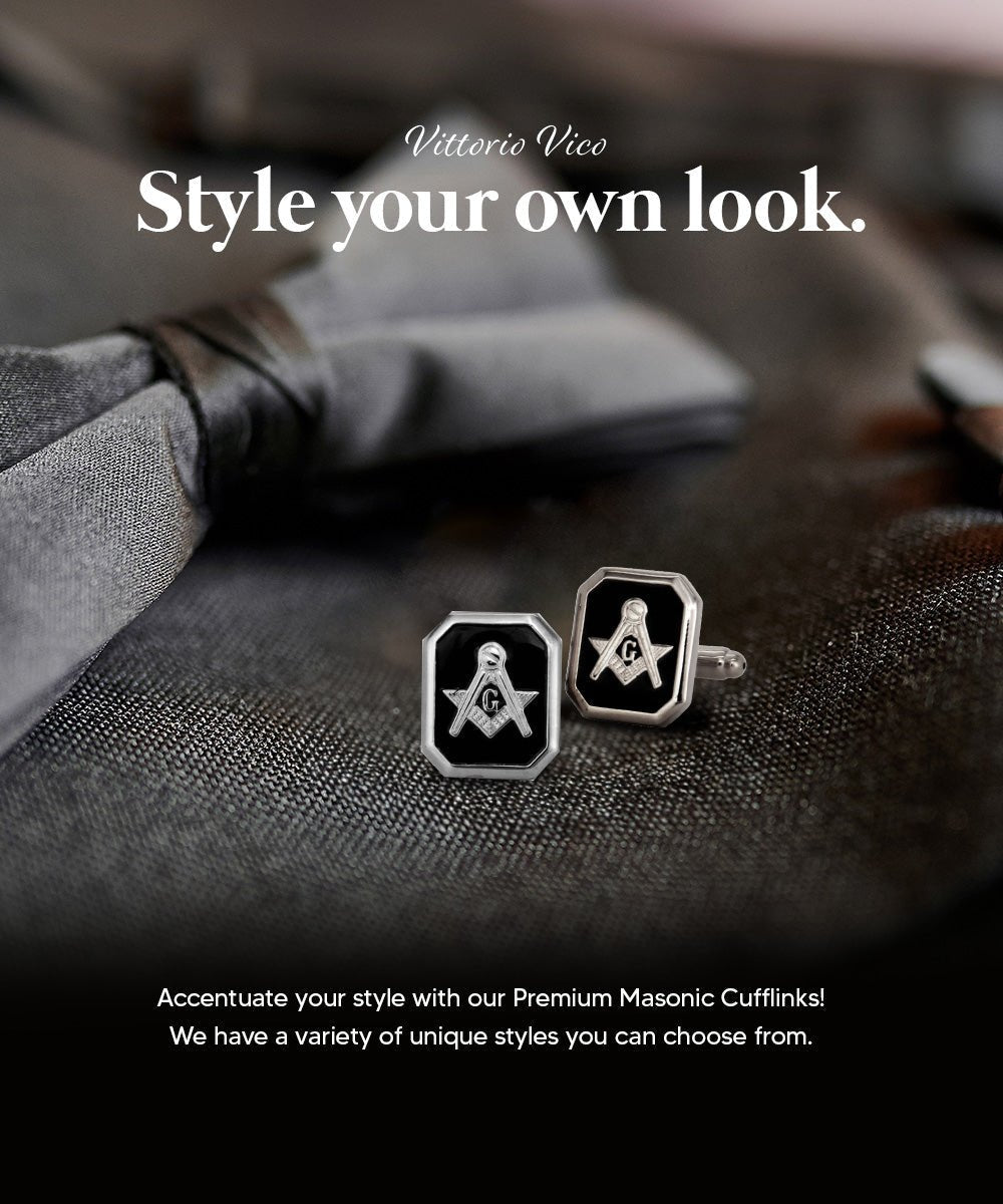 Vittorio Vico Masonic Themed Cufflinks: CL39XX Series - Onyx and Silver - Cufflinks - Vittorio Vico