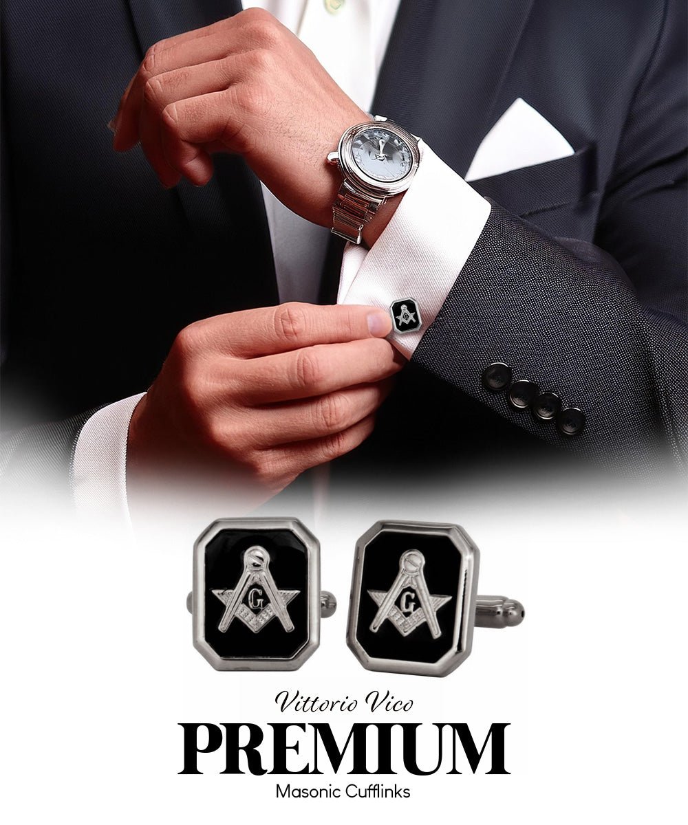 Vittorio Vico Masonic Themed Cufflinks: CL39XX Series - Onyx and Silver - Cufflinks - Vittorio Vico