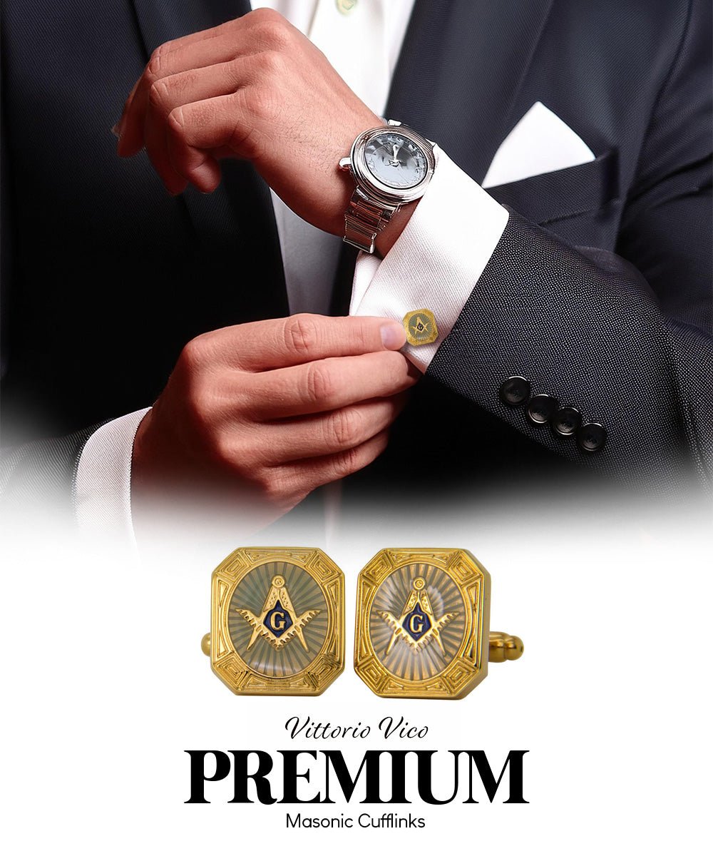 Vittorio Vico Masonic Themed Cufflinks: CL39XX Series - Rectangular and Gold - Cufflinks - Vittorio Vico