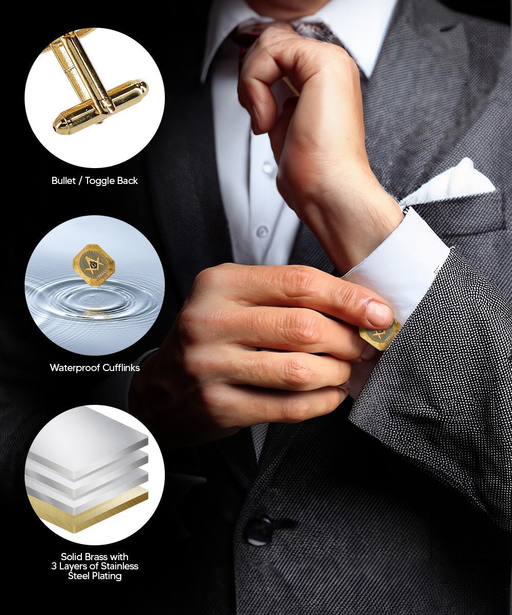 Vittorio Vico Masonic Themed Cufflinks: CL39XX Series - Rectangular and Gold - Cufflinks - Vittorio Vico