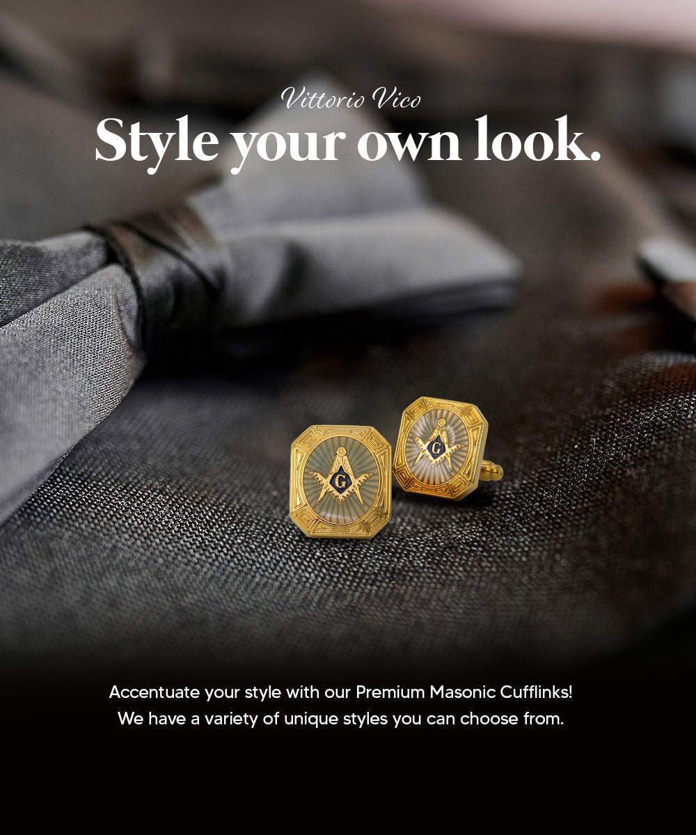Vittorio Vico Masonic Themed Cufflinks: CL39XX Series - Rectangular and Gold - Cufflinks - Vittorio Vico