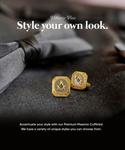 Vittorio Vico Masonic Themed Cufflinks: CL39XX Series - Rectangular and Gold - Cufflinks - Vittorio Vico