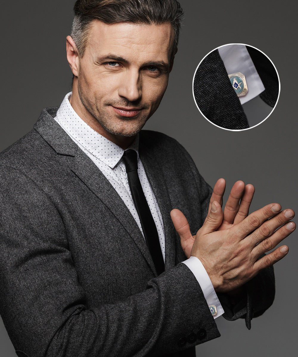 Vittorio Vico Masonic Themed Cufflinks: CL39XX Series - Rectangular and Silver - Cufflinks - Vittorio Vico