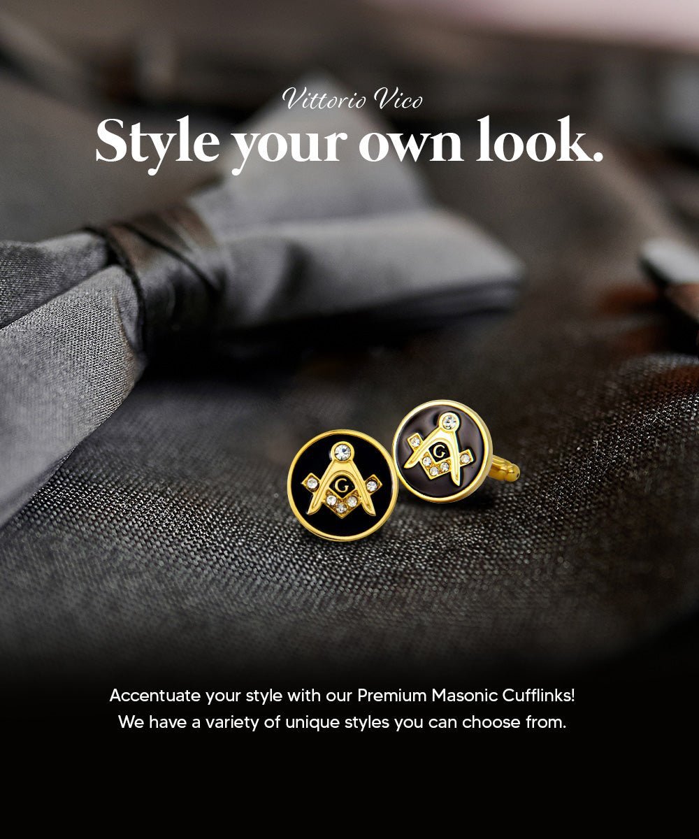 Vittorio Vico Masonic Themed Cufflinks: CL39XX Series - Round Studded and Gold - Cufflinks - Vittorio Vico