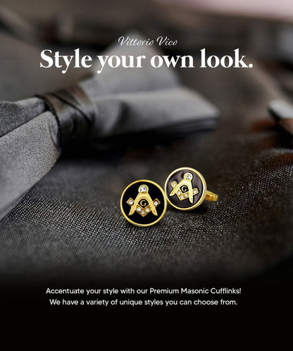 Vittorio Vico Masonic Themed Cufflinks: CL39XX Series - Round Studded and Gold - Cufflinks - Vittorio Vico