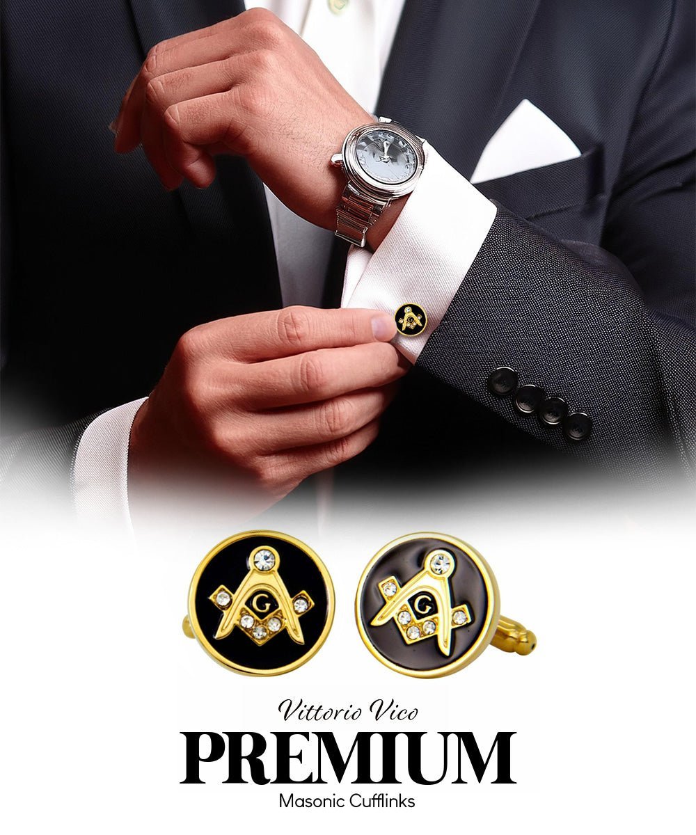 Vittorio Vico Masonic Themed Cufflinks: CL39XX Series - Round Studded and Gold - Cufflinks - Vittorio Vico