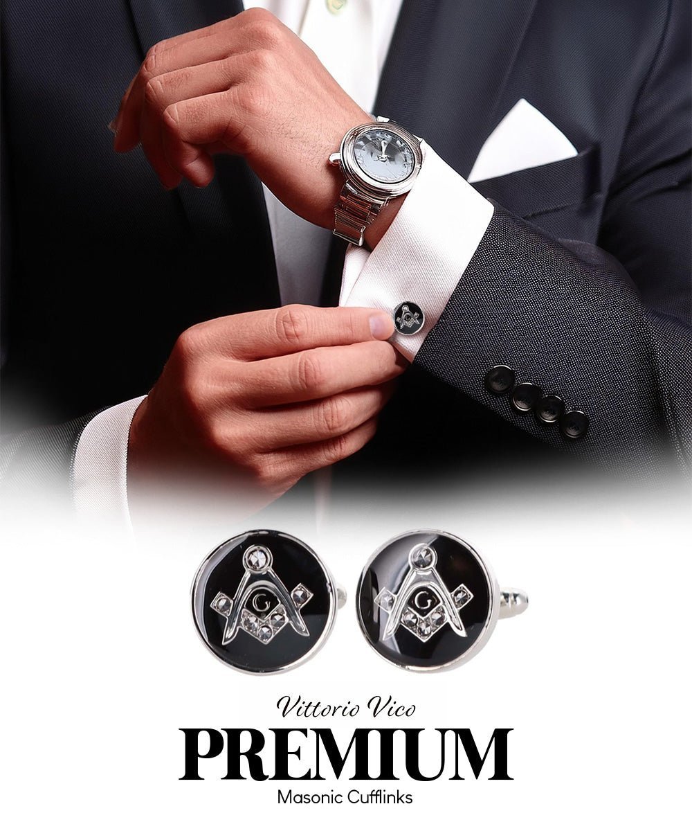 Vittorio Vico Masonic Themed Cufflinks: CL39XX Series - Shiny Round and Silver - Cufflinks - Vittorio Vico