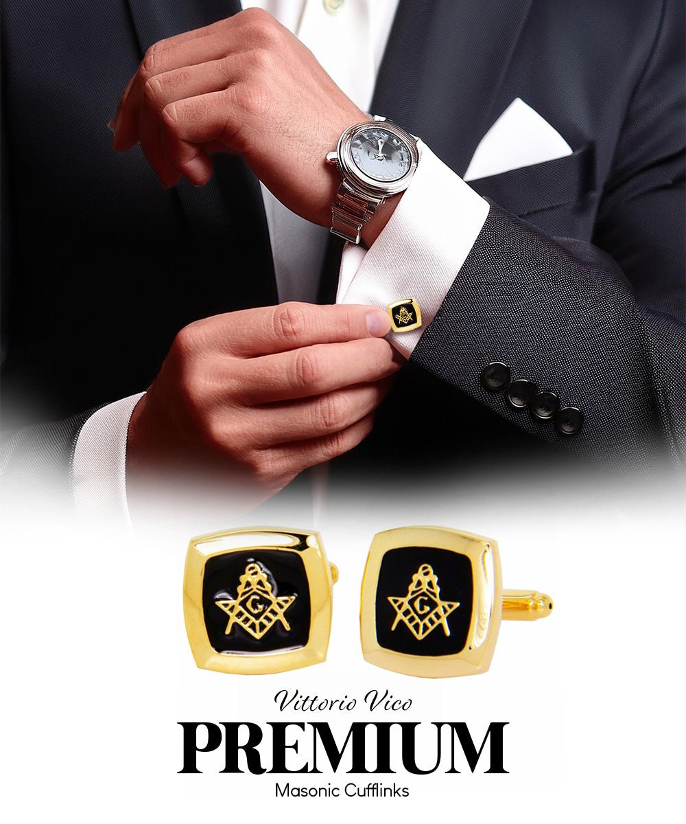 Vittorio Vico Masonic Themed Cufflinks: CL39XX Series - Square and Gold - Cufflinks - Vittorio Vico