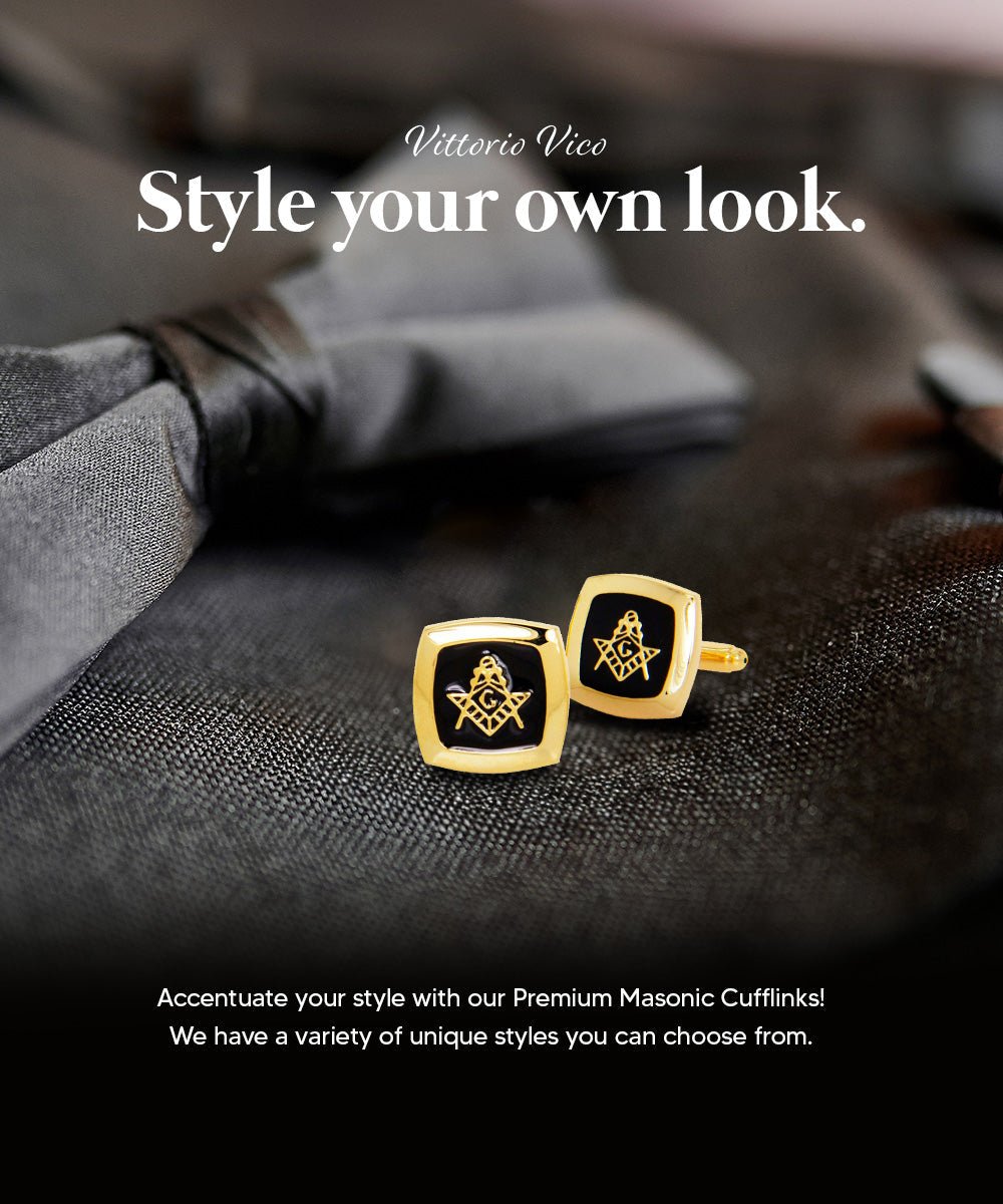 Vittorio Vico Masonic Themed Cufflinks: CL39XX Series - Square and Gold - Cufflinks - Vittorio Vico