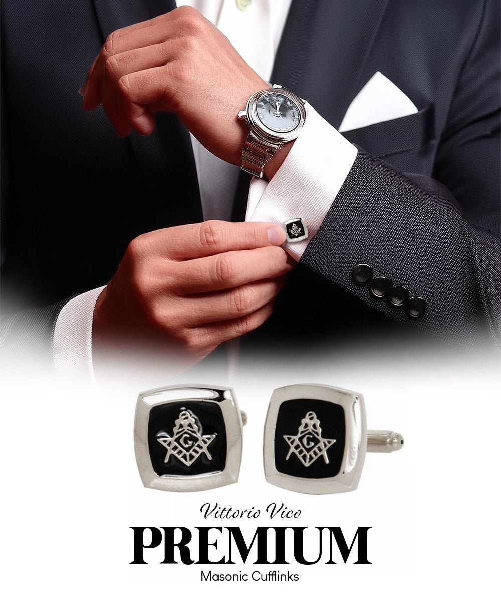 Vittorio Vico Masonic Themed Cufflinks: CL39XX Series - Square and Silver - Cufflinks - Vittorio Vico