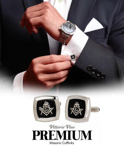 Vittorio Vico Masonic Themed Cufflinks: CL39XX Series - Square and Silver - Cufflinks - Vittorio Vico