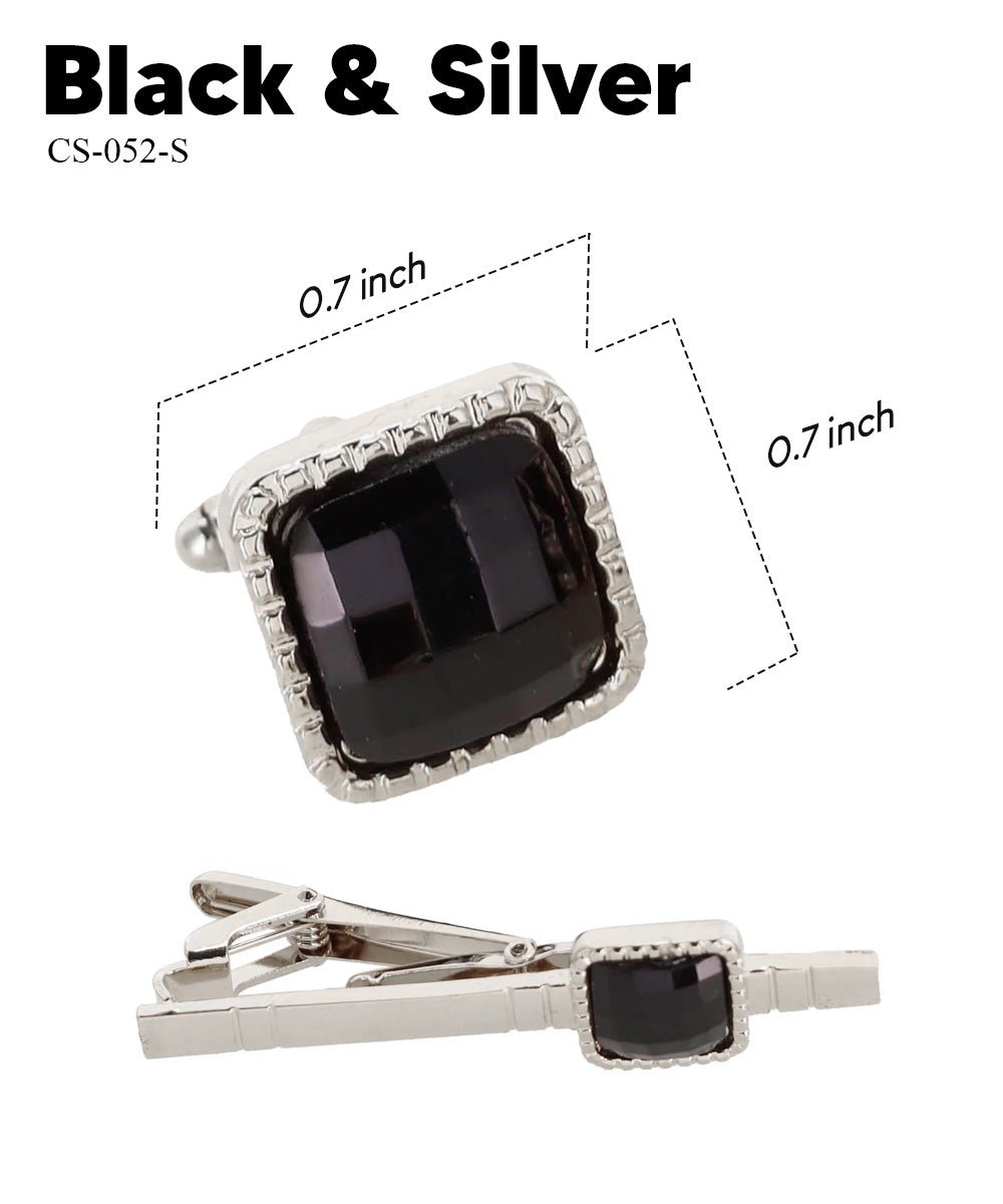 Vittorio Vico Men's Colored Crystal Cufflink & Tie Bar Set in Gift Box - Black and Gold - Cufflink & Tiebar Set - Vittorio Vico