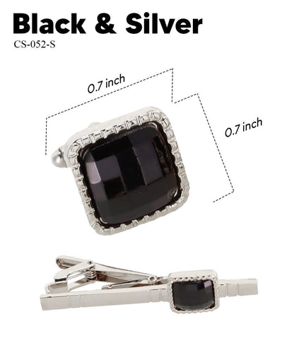 Vittorio Vico Men's Colored Crystal Cufflink & Tie Bar Set in Gift Box - Black and Gold - Cufflink & Tiebar Set - Vittorio Vico
