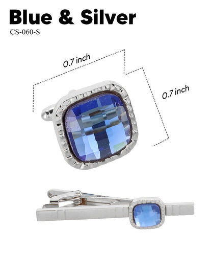 Vittorio Vico Men's Colored Crystal Cufflink & Tie Bar Set in Gift Box - Clear and Gold - Cufflink & Tiebar Set - Vittorio Vico