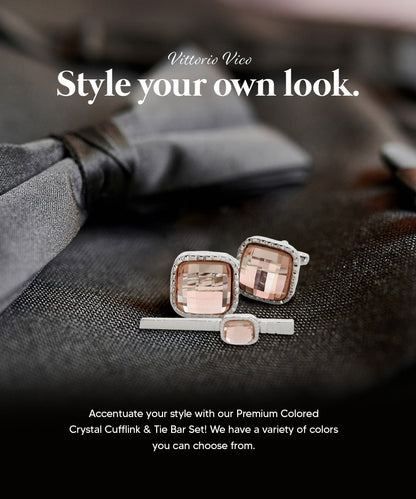 Vittorio Vico Men's Colored Crystal Cufflink & Tie Bar Set in Gift Box - Blush and Gold - Cufflink & Tiebar Set - Vittorio Vico
