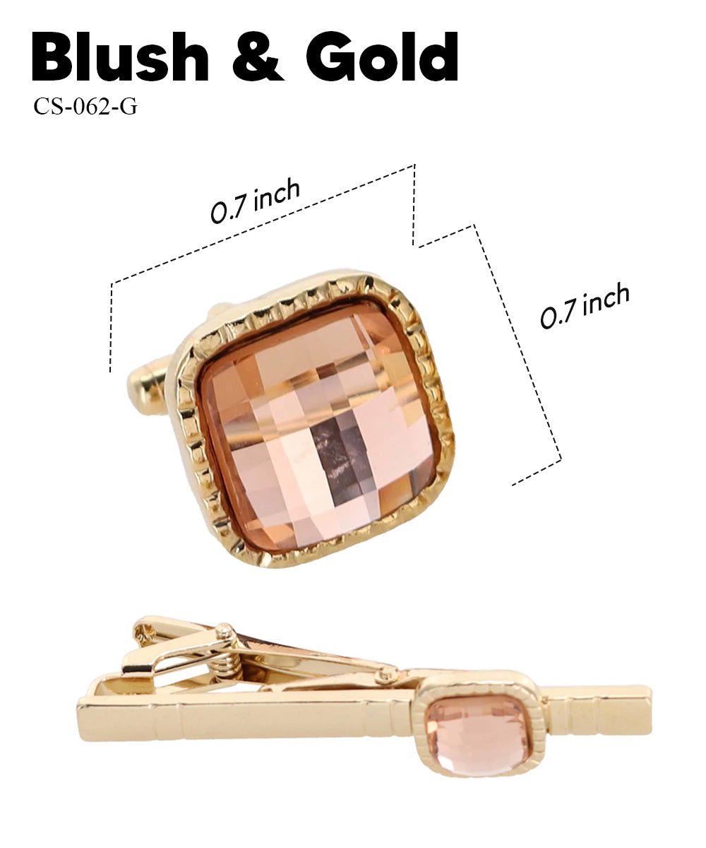 Vittorio Vico Men's Colored Crystal Cufflink & Tie Bar Set in Gift Box - Blush and Gold - Cufflink & Tiebar Set - Vittorio Vico