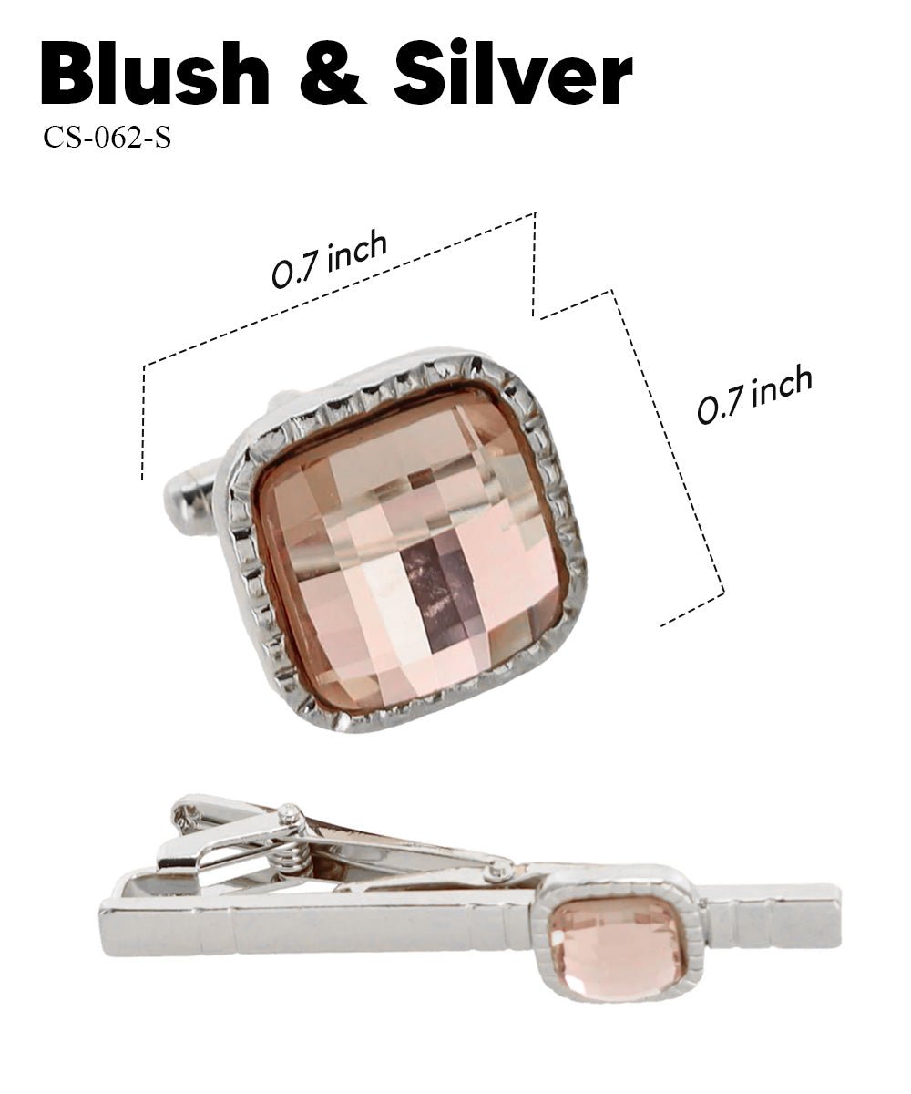 Vittorio Vico Men's Colored Crystal Cufflink & Tie Bar Set in Gift Box - Blush and Gold - Cufflink & Tiebar Set - Vittorio Vico