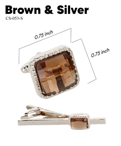 Vittorio Vico Men's Colored Crystal Cufflink & Tie Bar Set in Gift Box - Brown and Gold - Cufflink & Tiebar Set - Vittorio Vico