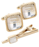 Vittorio Vico Men's Colored Crystal Cufflink & Tie Bar Set in Gift Box - Clear and Gold - Cufflink & Tiebar Set - Vittorio Vico